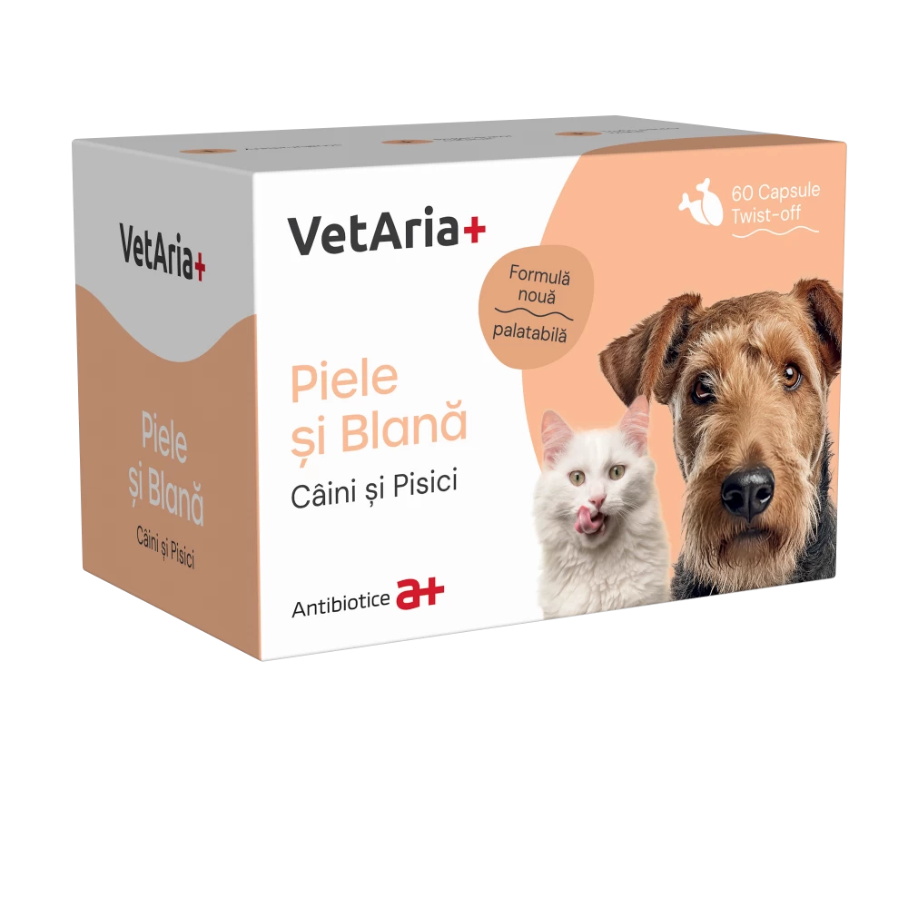 VetAria+ Piele si Blana, 60 capsule Twist-Off
